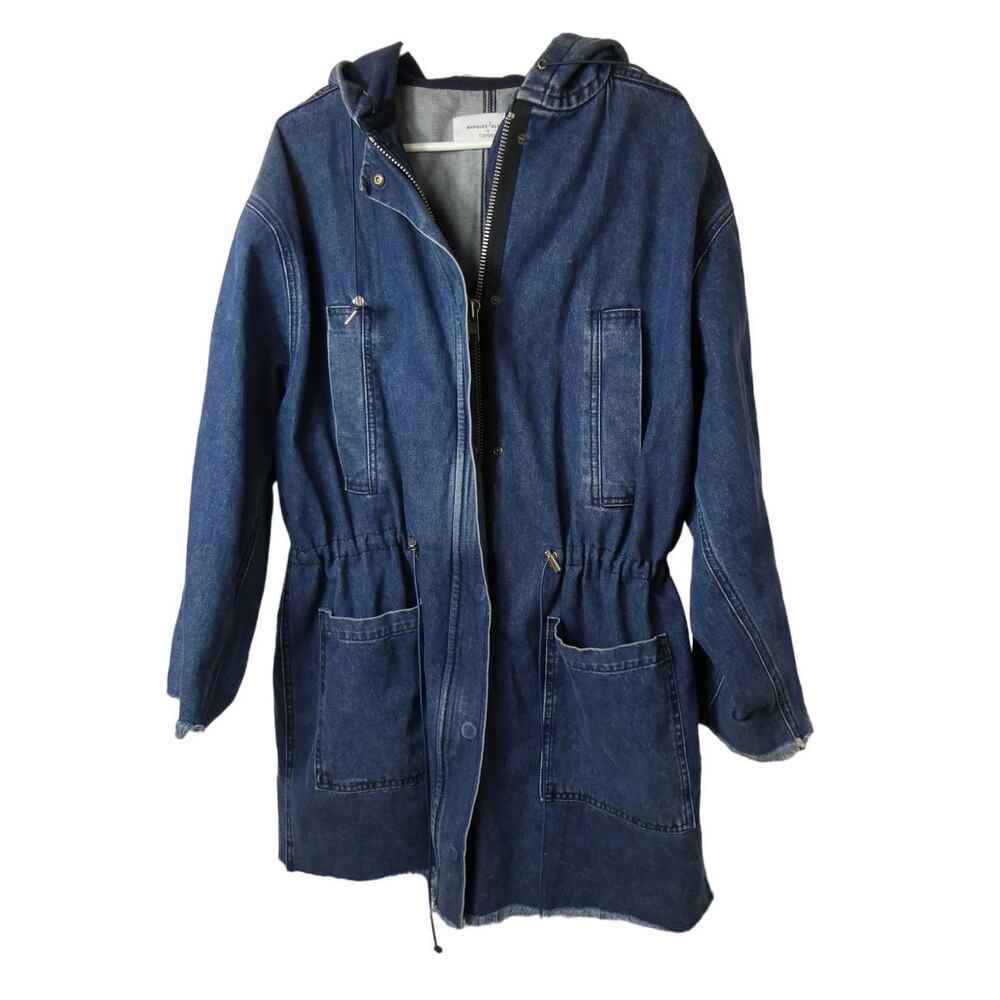 Marques Almeida x Topshop Hooded Fringe Denim Long Coat Blue Size M/L